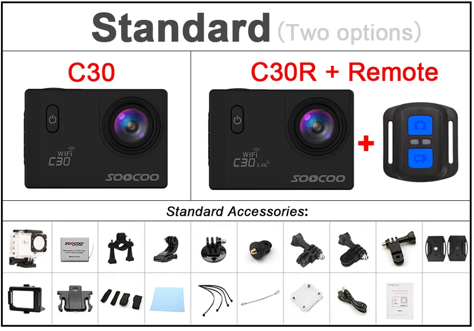 SOOCOO C30/C30R 4K Спортивная камера 1080 P/60FPS HD Wifi Gyro NOVATEK96660 30M Водонепроницаемая Экшн-камера