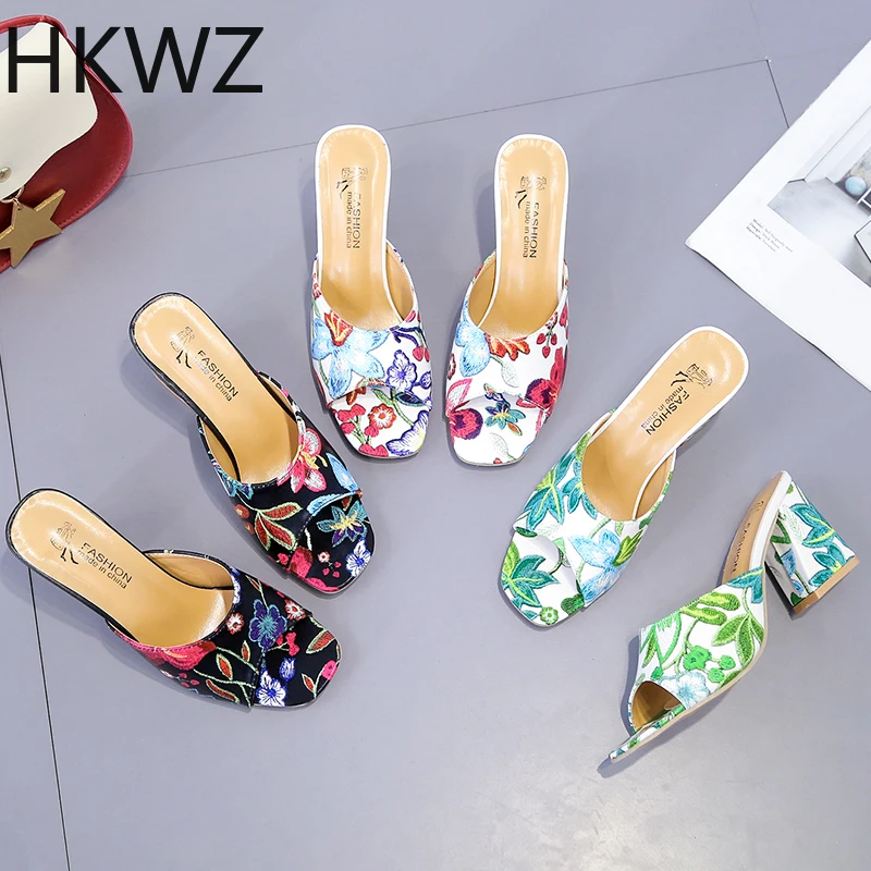 

Summer new women's sexy sandals thick with fish mouth prints with slippers slippers beach slip dress women's wild sandals H0065