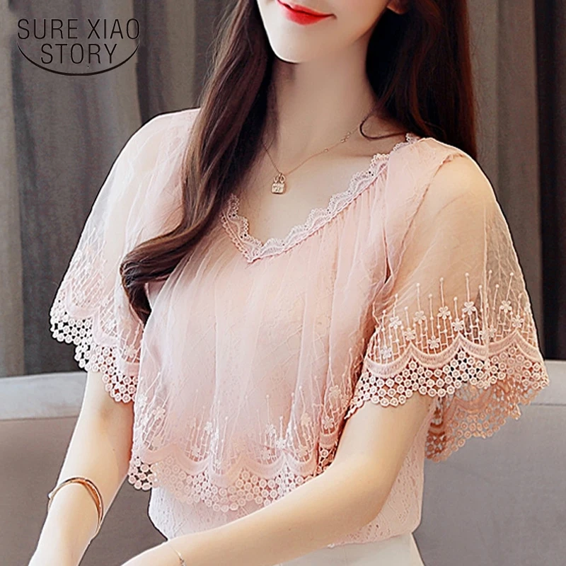 

Women Tops and Blouses Summer Lace Blouse Shirt Fashion Women Blouses New 2018 Short Sleeve Lace Top Blusa Feminina 0788 30