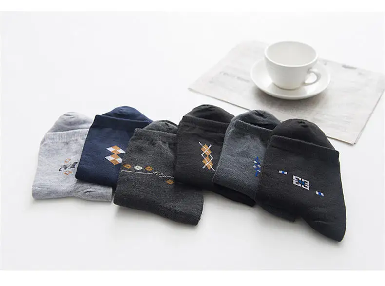 5pairs Lot Men socks Striped Plaid Diamond Solid Socks Men Combed Cotton Calcetines Largos Hombre Breathable Male Socks Business 12