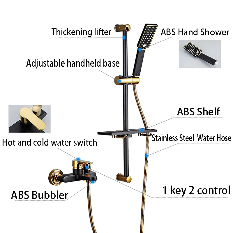 Ванная комната черный и золотой простой смеситель для душа с держатель для душа для ванной настенный смеситель для ванной набор ручной душ белый и золотой смеситель для душа