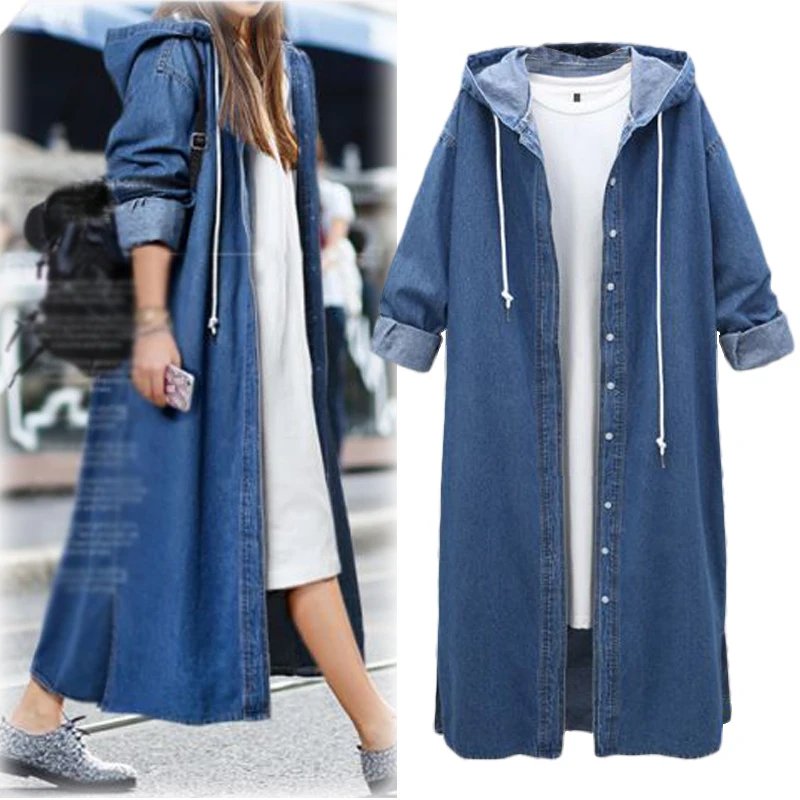 Women Basic Coat Denim Jacket Women Jeans Jacket Autumn Winter Long Warm Outwear Windbreker Wide Plus Size Korean Style Hoodies (3)