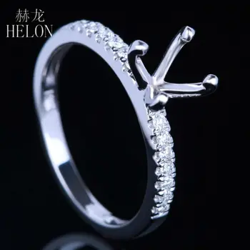 

HELON Round 7mm Semi Mount Engagement Wedding Ring Solid 10k White Gold Pave Natural Diamond Ring Women's Fine Jewelry Ring