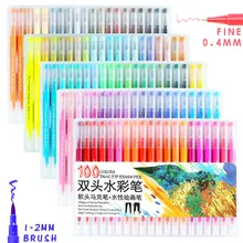 100 цветные художественные маркеры, двойные кончики, Цветная кисть, карандашные цветные ручки, водный маркер для каллиграфии, рисования, набросков, цветная книга