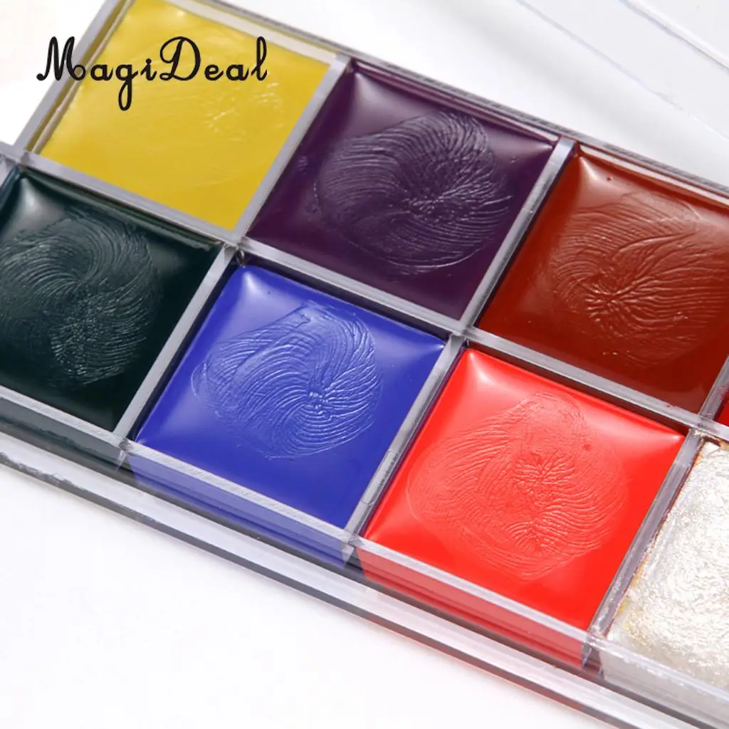 12 Color Safe Non-Toxic Oil Based Face Body Art Paint Palette Cosmetics with 10pcs Painting Brush for Party Fancy Dress Makeup
