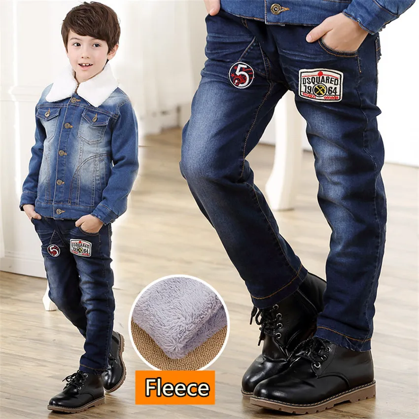 

3-10 y jeans boy denim pant clothing winter pants for boys warm fashion jeans patch children pants elastic trousers 10 years