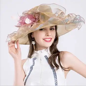 

WZCX 2019 Fashion New Flower Ruffle Mesh Casual Beach Hat Tide Breathable Banquet Wide Brim Women'S Cap Summer Hat