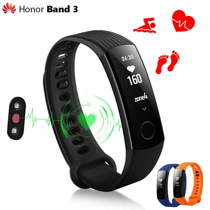 

Original Huawei Honor Band 3 Smart Band Real-time Heart Rate Monitoring 0.91" OLED Screen Waterproof for Swimming Fitness Tracke