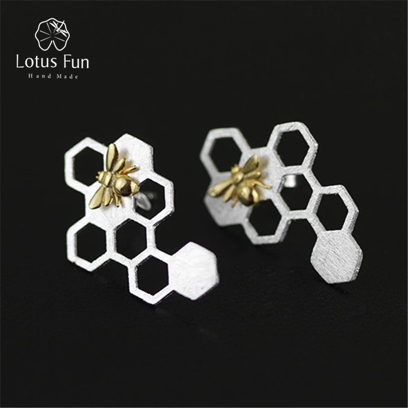 Lotus Fun Real 925 Sterling Silver Natural Creative Handmade Fine Jewelry Honeycomb Home Guard Dangle Earrings for Women Brincos