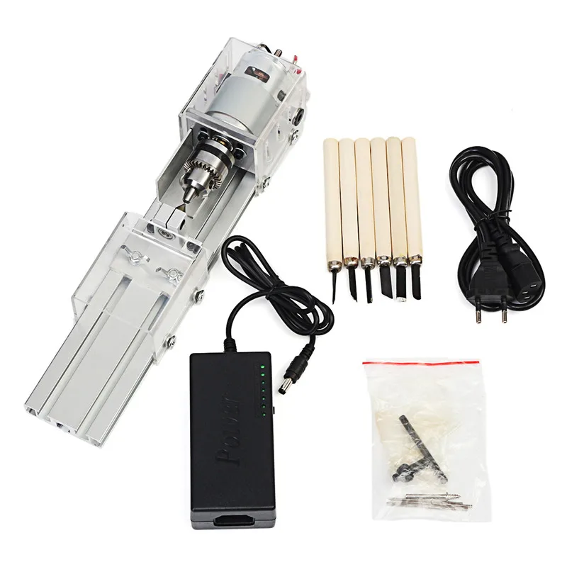 

DANIU Mini Lathe Beads Machine Woodworking DIY Lathe Polishing Cutting Drill Rotary Tool Standard Set Power Supply DC 24V