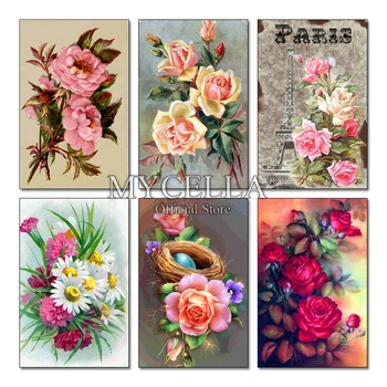 

Flowers Diamond Embroidery Cross Stitch Kits Crafts Red Rose 5D DIY Diamond Painting Round Needlework Mosaic Rhinestone Gift