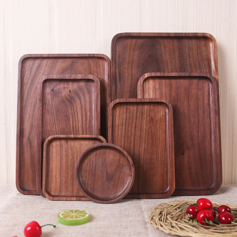 

New Arrival Black Walnut Dinner Plate Rectangular Wood Serving Plate Pizza Snacks Dessert Tea Tray Popular Eco-friendly Dishes
