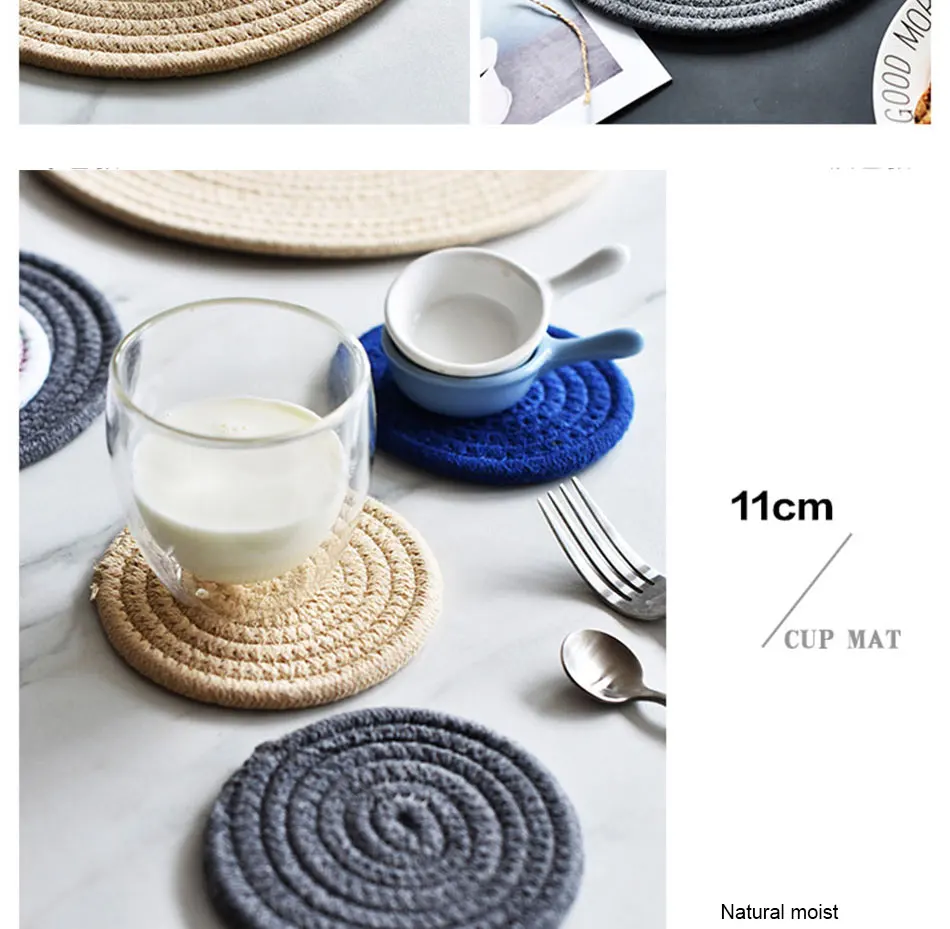  Creative Linen Weaving Mats Drink Coaster Pad Coffee Cup Mat Tea Pad Dining Soft Placemats Home Decoration Accessories 1pcs (6)