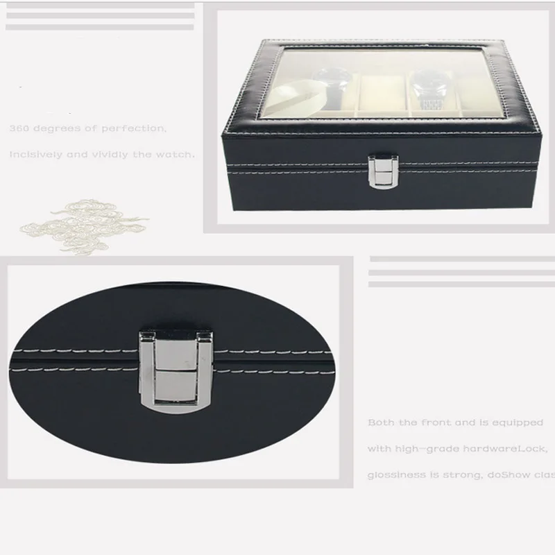 Часы черный ящик 10 сетки кожа Вахта Box Дисплей корпус часов хранения Организатор Box держатель Шкатулка Браслет Организатор