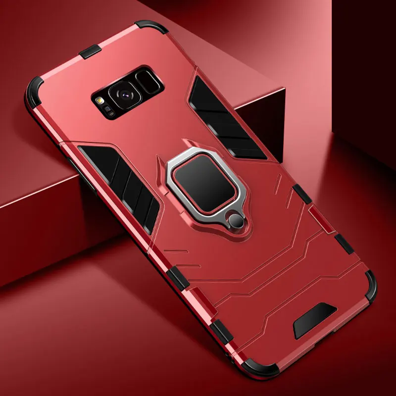 Анти-шок Броня чехол для Samsung Galaxy S8 S9 S10 плюс S10e примечание 9 J6 A7 Kickstand ПК случаях палец кольцо Автомобиля Магнитный стенд - Цвет: Red