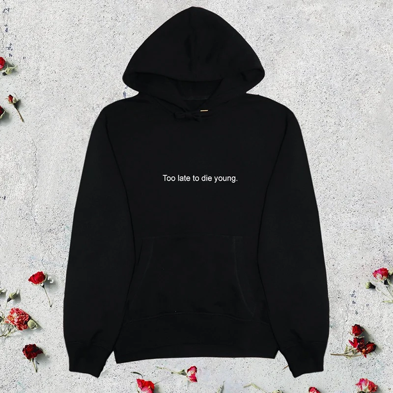  Harajuku Hoodies Women Aesthetic Hoodie Too Late To Die Young Sweatshirt Pastel Gothic Grunge Stree