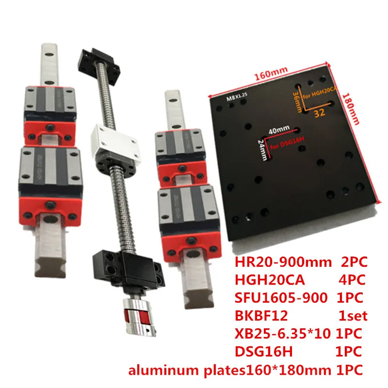 16 мм шарикового винта RM1605-300/350/400/450/500/550/600/700/800/900/1000 мм+ BK/BF12 подшипник+ 20 мм линейные направляющие модуль слайдер с ЧПУ - Цвет: 900mm