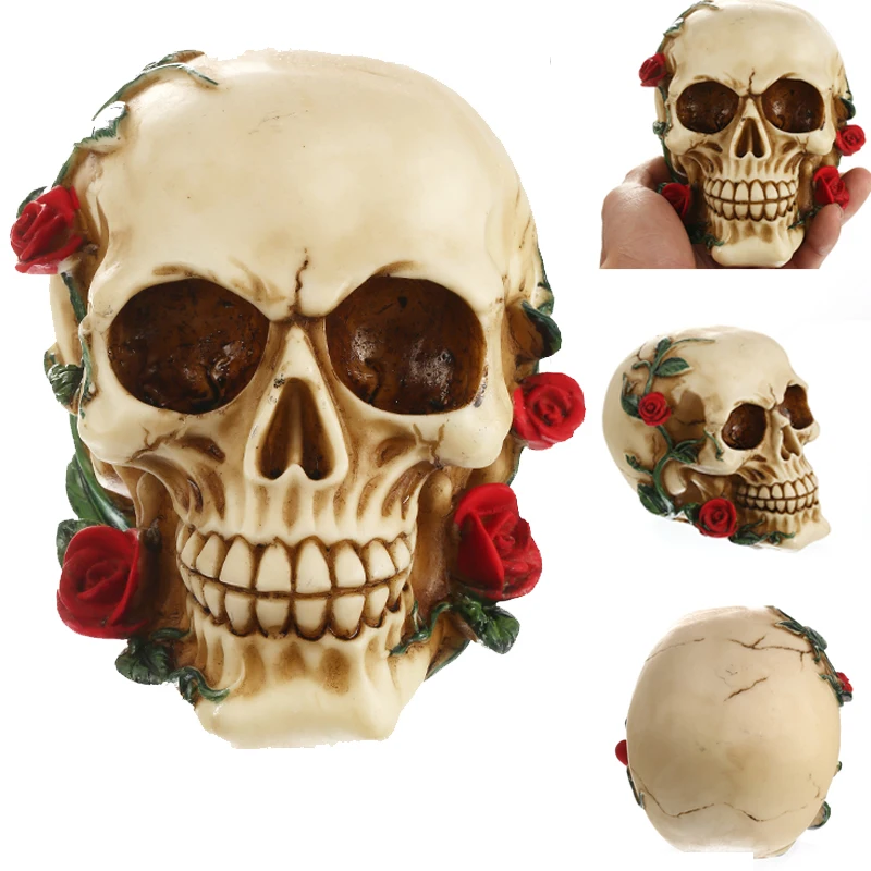 

Statues Africa Home Decor Skull For Decoration Human Resin Flowers Rose Skull Love Abstract Sculptures Art Carving Statue