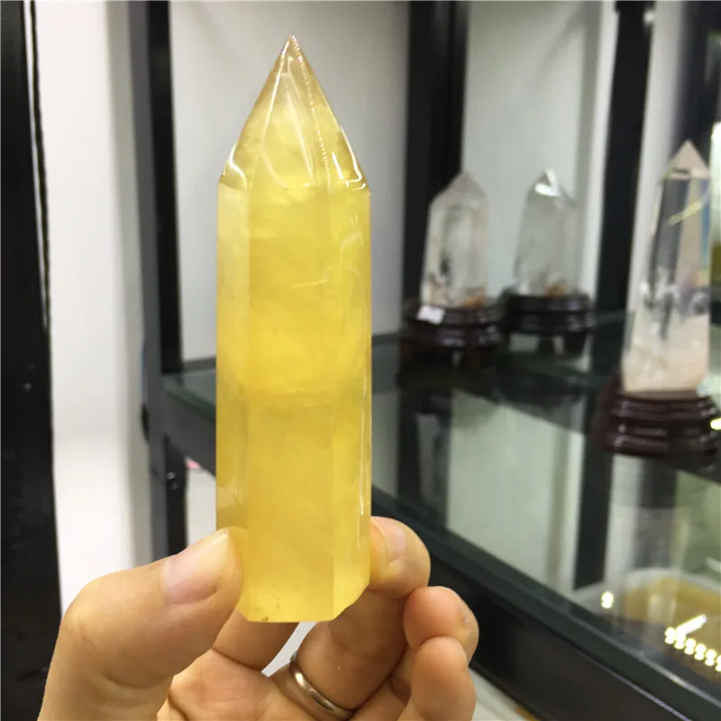

Large size natural yellow calcite wand point reiki healing quartz crystal tower spiritual spar obelisk meditation wicca gemstone