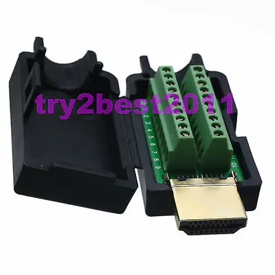 

Solderless HDMI Male 19P Plug Breakout Terminals Connector With Black Cover