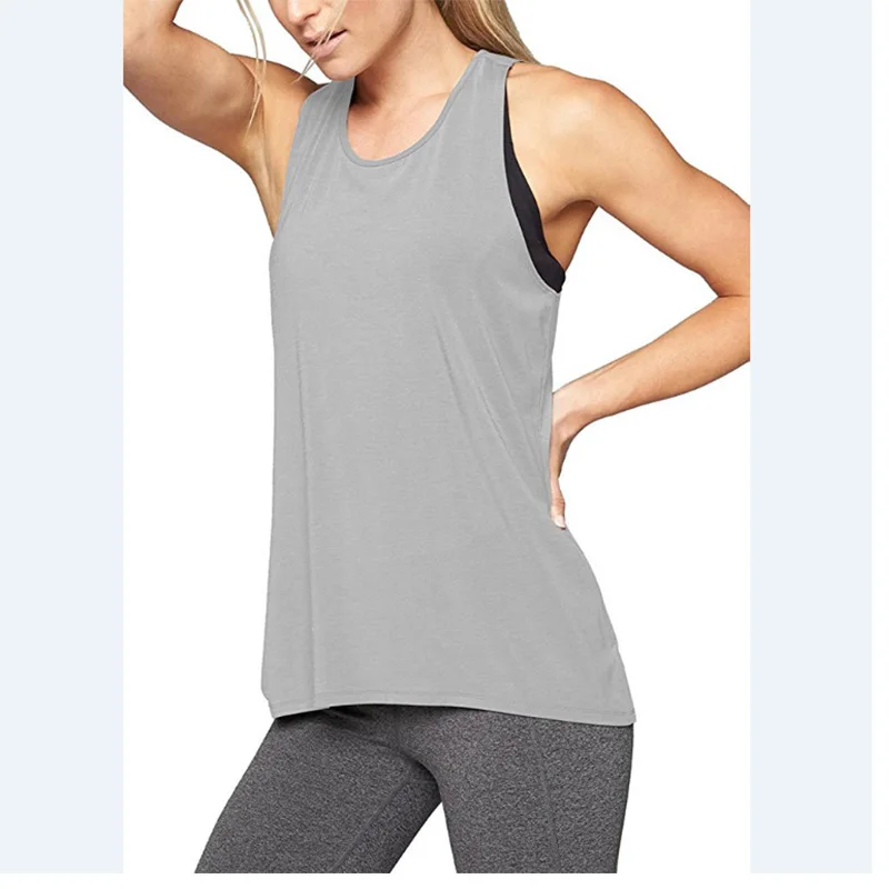 Kakaforsa топ для бега, спортивные нательные блузки без рукавов, женская одежда для бега, женские майки, топы для фитнеса, однотонные футболки - Цвет: Grey