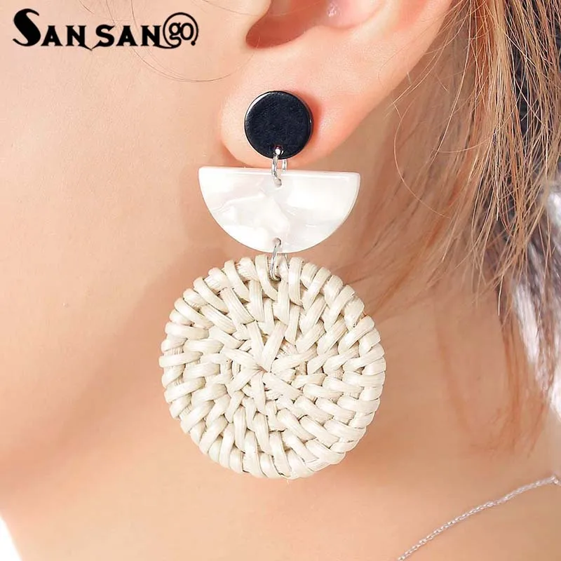 

2018 New Fashion Pendant Long Earrings Boho Wooden Rattan Knit Weave Earring For Women Girl Party Summer Ear Jewelry Gift