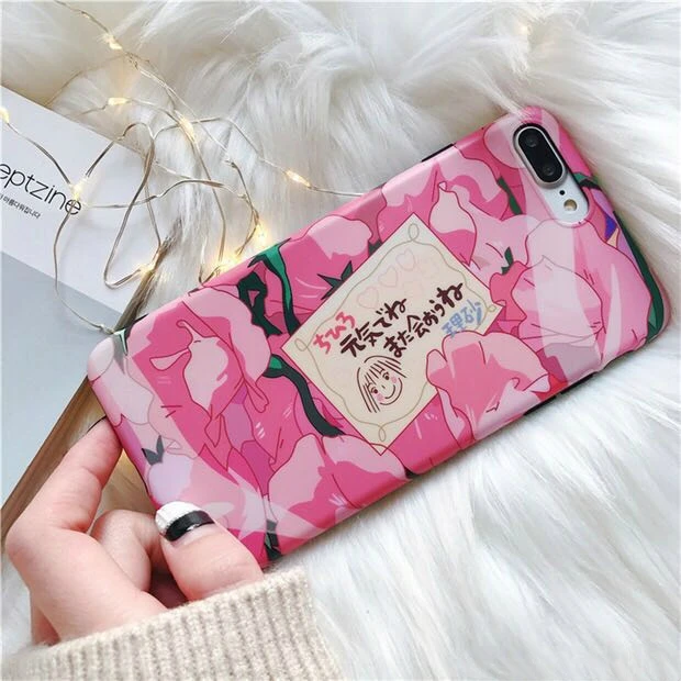 Kawaii японский розовый цветочный чехол для телефона iPhone 7 Puls 6S 8 X XS Чехлы MAX XR Мягкая