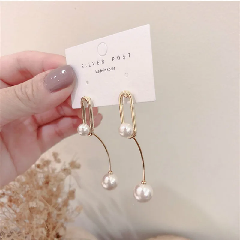 

2019 New Fashion Classic Drop Drop Earrings Korean Pearl Long Tassel Earrings Elegant Simple Female Earrings