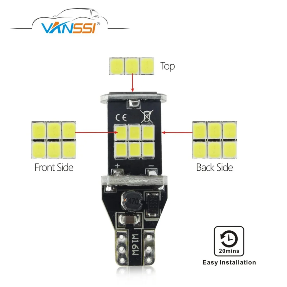 Vanssi 2x T15 T16 W16W Светодиодный лампочки CANBUS 921 915 WY16W светодиодный автомобильный светильник лампа белый янтарь/желтый