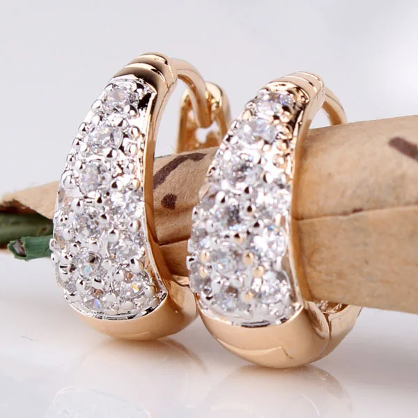 Лучшее качество Новинка золотые белые кристаллы Серьги-кольца с цирконом полые Свадебные украшения E112b