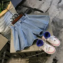 Новые детские брюки-кюлоты принцессы для девочек, модные свободные однотонные детские джинсы, брюки удобные повседневные джинсовые шорты для маленьких девочек