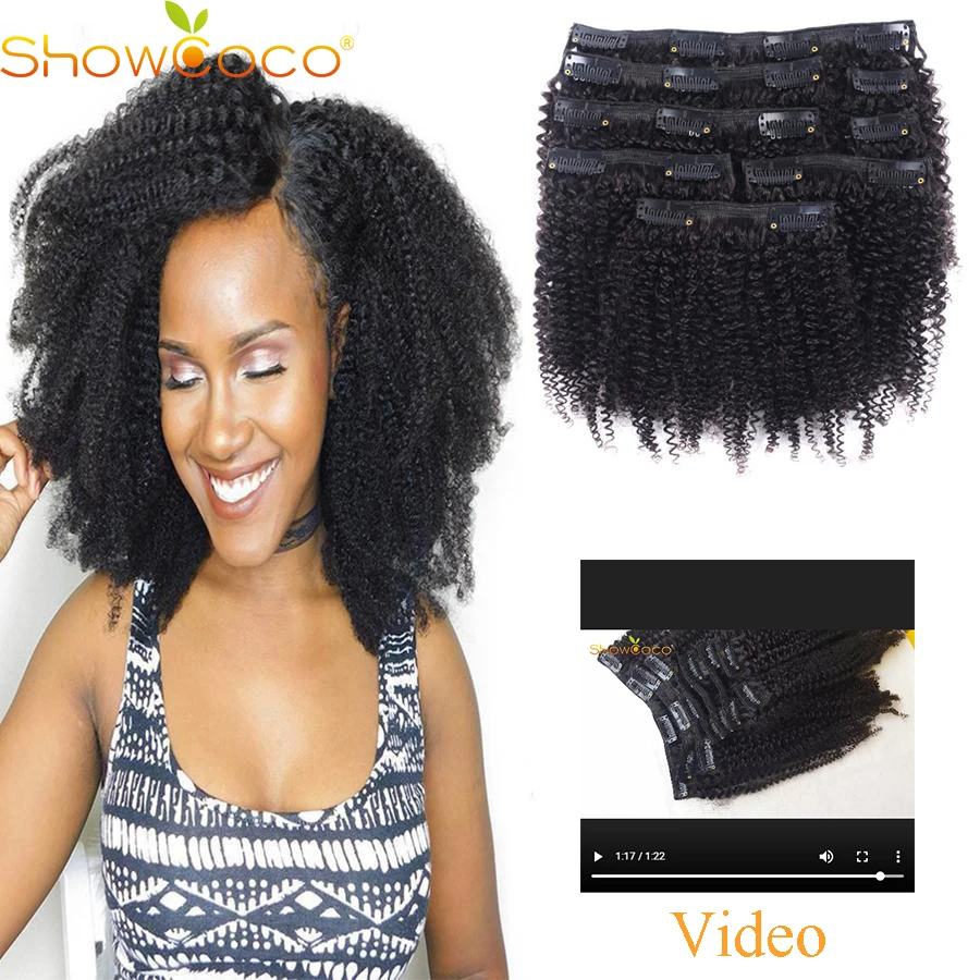 

ShowCoco Clip in Human Hair Extensions Afro Kinky Curly Clip ins Triple Wefts Mongolian Human Hair for Black Women 3b 3c 4c