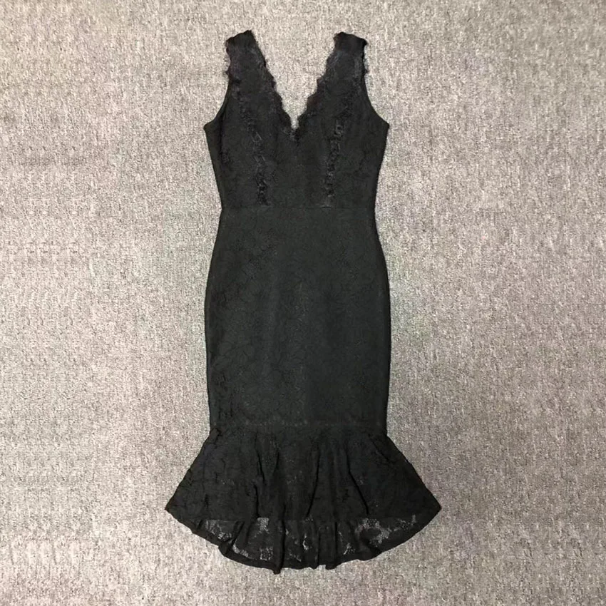 Bevenccel для женщин Сексуальная Bodycon обвязанное платье без рукавов V средства ухода за кожей Шеи Вечерние вечернее платье кружевное элегантное платье пэчворк летнее Vestidos - Цвет: Черный