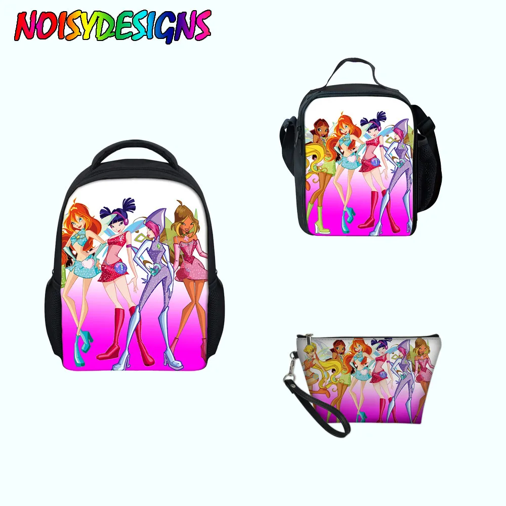 

Winx Club Game Children School Bags Backpack 3Pcs/Set Kids Boys Girls butterfly Travel Bags Bookbag Shoulder Gift Bag pouch