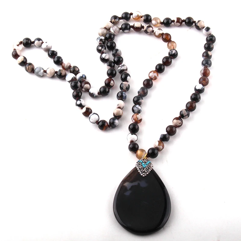 Fashion Jewelry Stones Knotted Drop Stone Pendant Necklaces For Women Ethnic Necklace 2 Fashion Jewelry Stones Knotted Drop Stone Pendant Necklaces For Women Ethnic Necklace 2