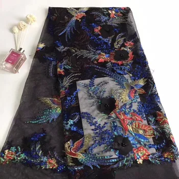 

Nigeria's new design gauze lace fabric, 2019 high quality handmade beaded edge fabric, French Christmas dress lace fabric TS7669