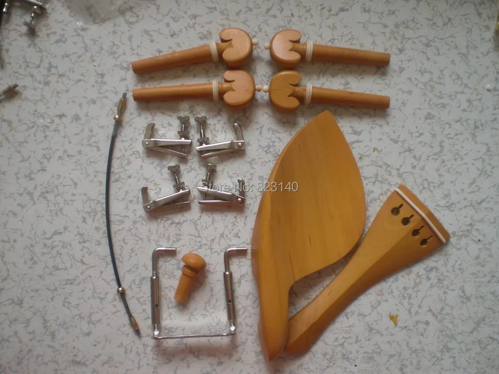 

5 Sets BOXWOOD Violin parts 4/4 with Fine tuner tail gut and china rest clamp