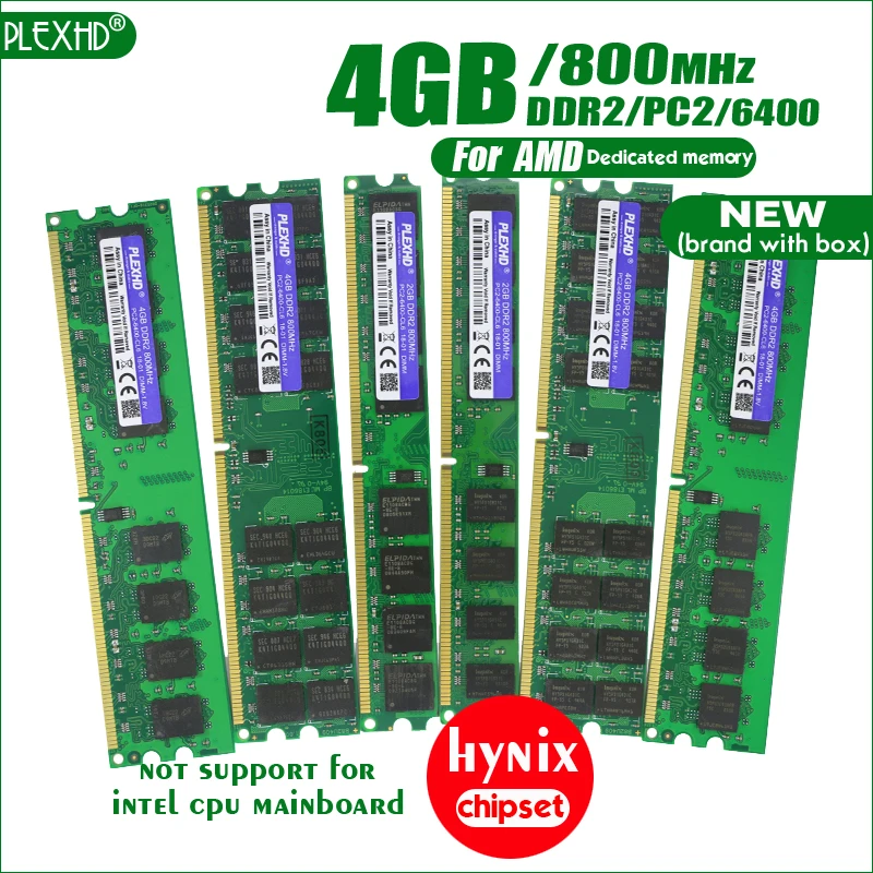 PLEXHD 4 ГБ DDR2 PC2-6400 800 МГц 4 г PC2 6400 для настольных ПК оперативная Память DIMM 240 контакты для AMD Высокая совместимость(чипы Hynix