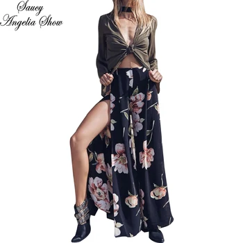 

SAUCY ANGELIA Women Long Wide Leg Pants Sexy Print Cut Out Legs Bottom Pants Stretchy Slim Waist Pantalon Femme Streetwear XXL