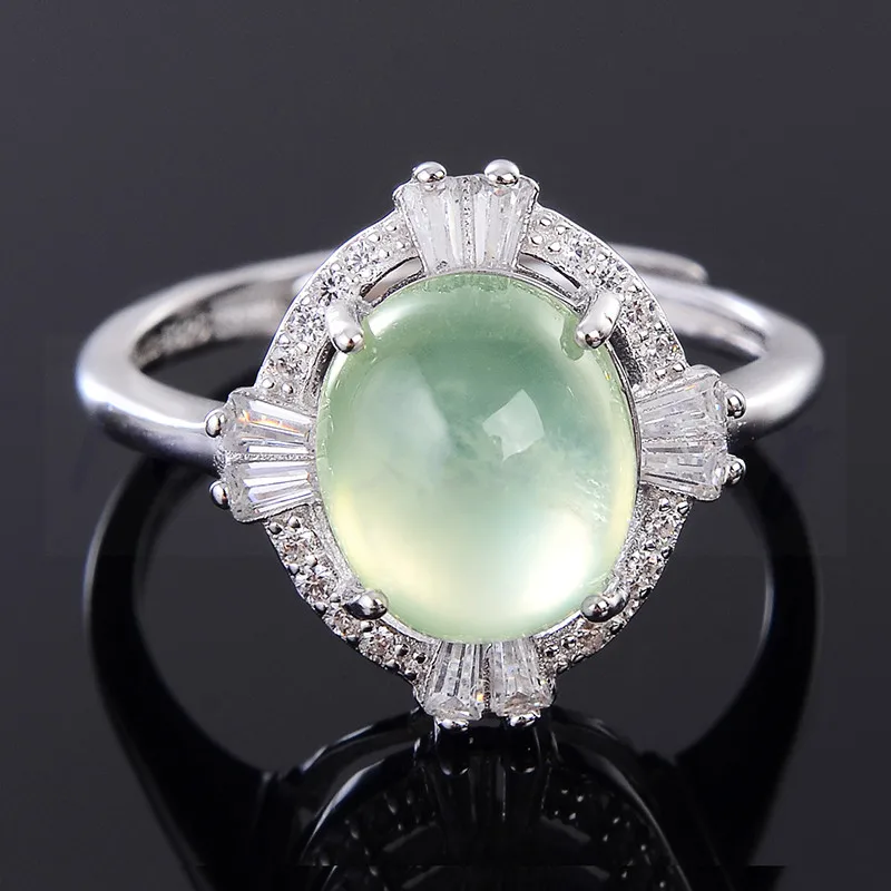 Prehnite ring Free shipping Natural real prehnite 925 sterling silver 6