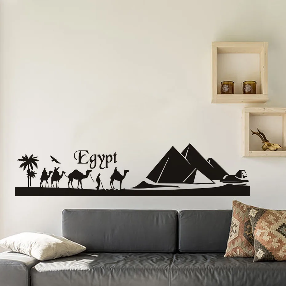

New arrival Egypt Pyramid Silhouette of Desert Landscape Sticker Removable Vinyl Wall Decal Art Mural Home Decoration