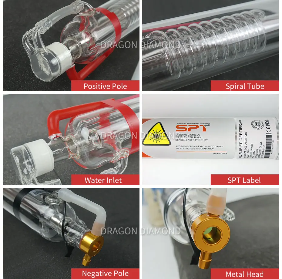 SPT C80 80 Вт CO2 лазерная трубка Деревянный чехол коробка упаковка металлическая головка диаметр. 60 мм Длина 1600 мм для Co2 лазерная резка, гравировальный станок