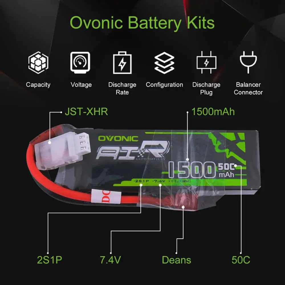 2х аккумулятор ovoic 7,4 V 1500mAh 50C-100C 2S LiPo с Т-образным разъемом для 1/18 RC автомобиля 1:18 размера автомобиля вертолета самолета квадрокоптера