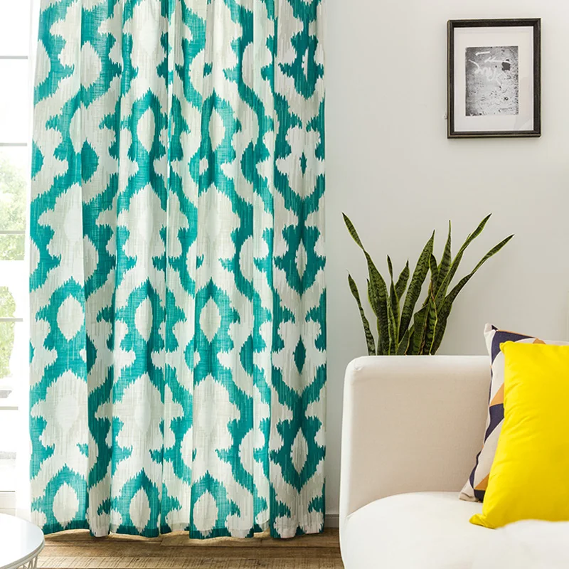 

Custom curtains modern Simple Nordic printing blue green geometric cotton livingroom bedroom window cloth blackout curtain M387