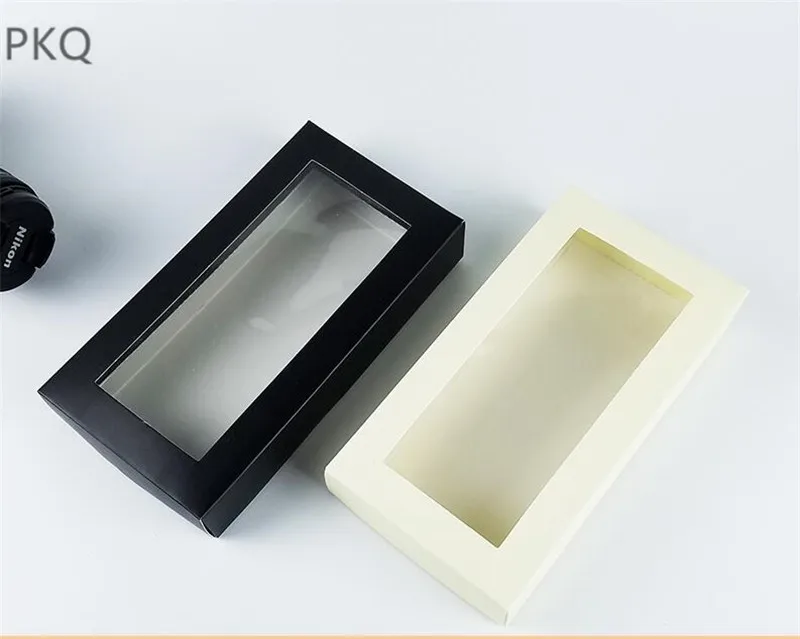 

Top Sale Black White Paper Box Rectangle Gift Box with clear lid Wallet Underwear Packaging Box Festival Craft Present Box 10pcs