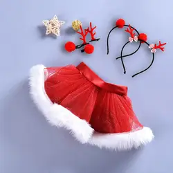 Модная одежда для маленьких девочек, 2 шт., рождественские балетные юбки-пачки, вечерние Праздничная юбка + обруч для волос, комплект детской