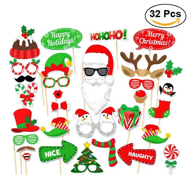 32pcs set christmas party photo booth props creative happy christmas