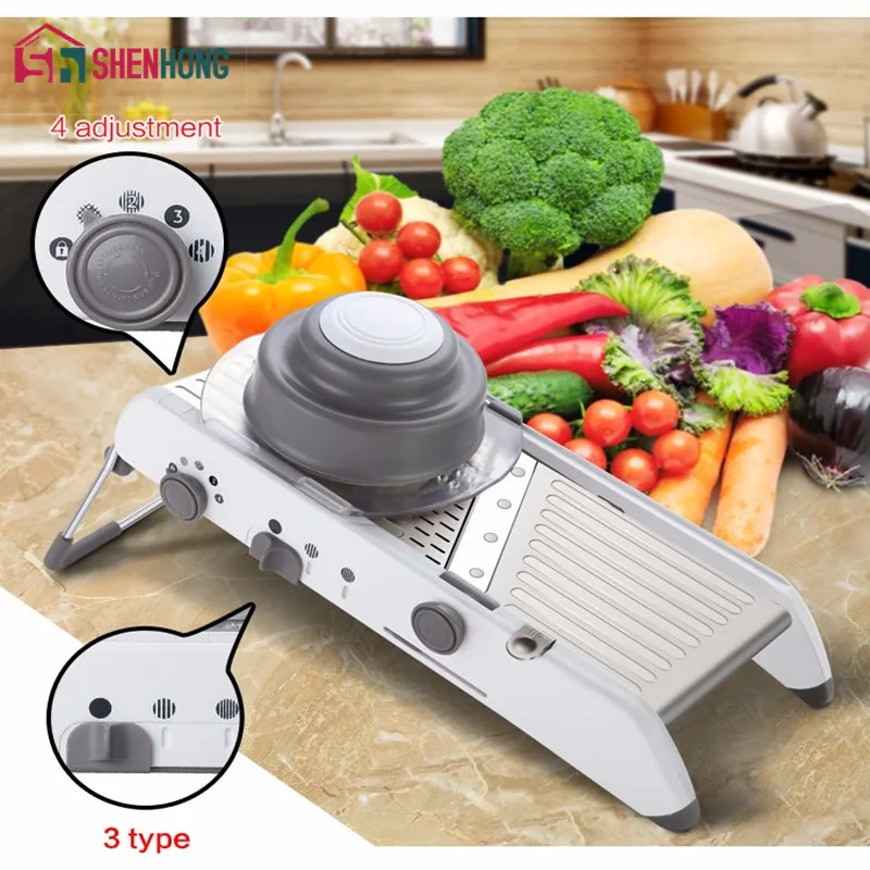  Adjustable Mandoline Slicer Professional Grater with 304 Stainless Steel Blades Vegetable Cutter Ki - 32787213984
