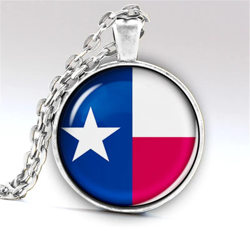 DIY Jewellry Vintage Handmade Necklace Photo USA Texas Flag Glass Dome
