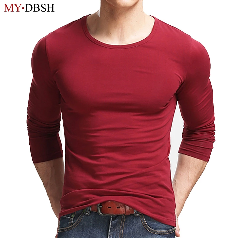 Special Sales New Spring High elastic Cotton t shirts Mens Long Sleeve ...